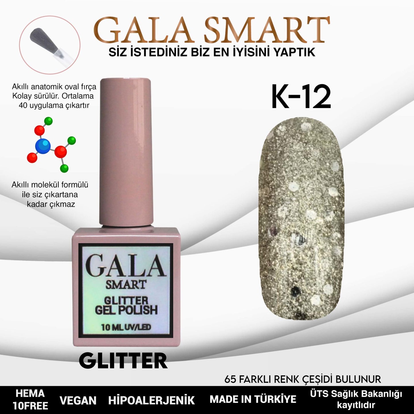 Glitter Kalıcı Oje - 10 ml K-12