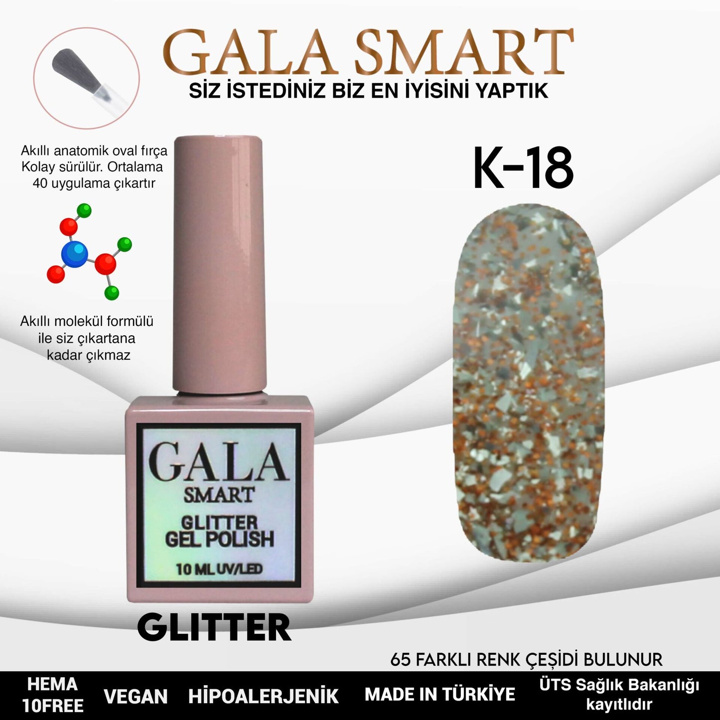 Glitter Kalıcı Oje - 10 ml K-18