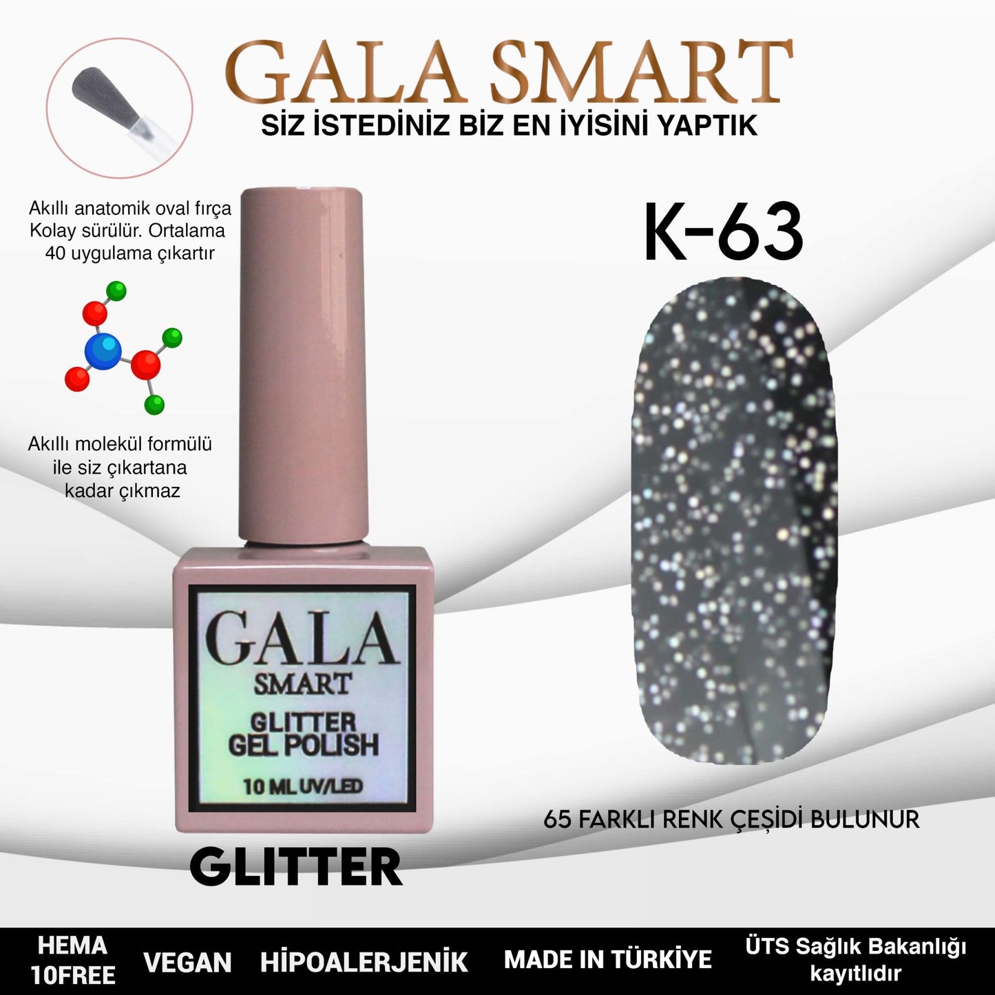 Glitter Kalıcı Oje - 10 ml K-63