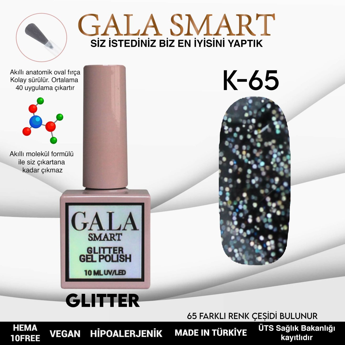Glitter Kalıcı Oje - 10 ml K-65