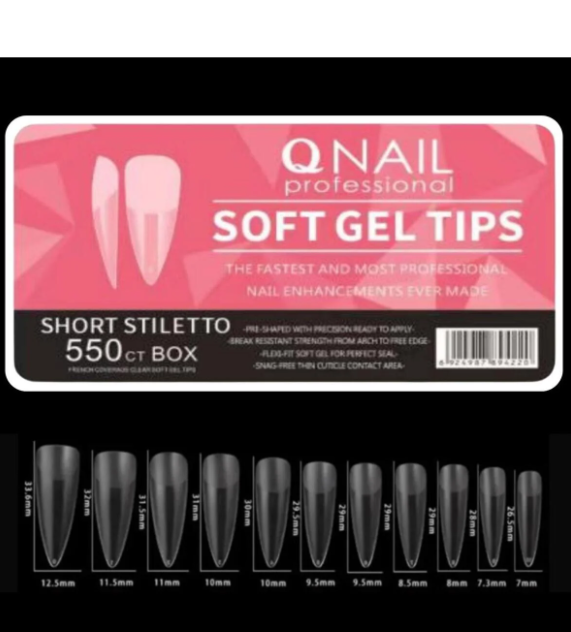 Qnail 550'li Full Jel Tips Short Stiletto