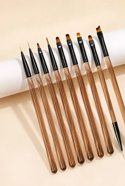 QNAIL 10'lu Çift Taraflı Jel ve Nail Art Fırça Seti – Kahverengi