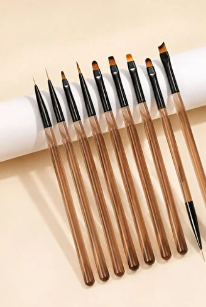 QNAIL 10'lu Çift Taraflı Jel ve Nail Art Fırça Seti – Kahverengi