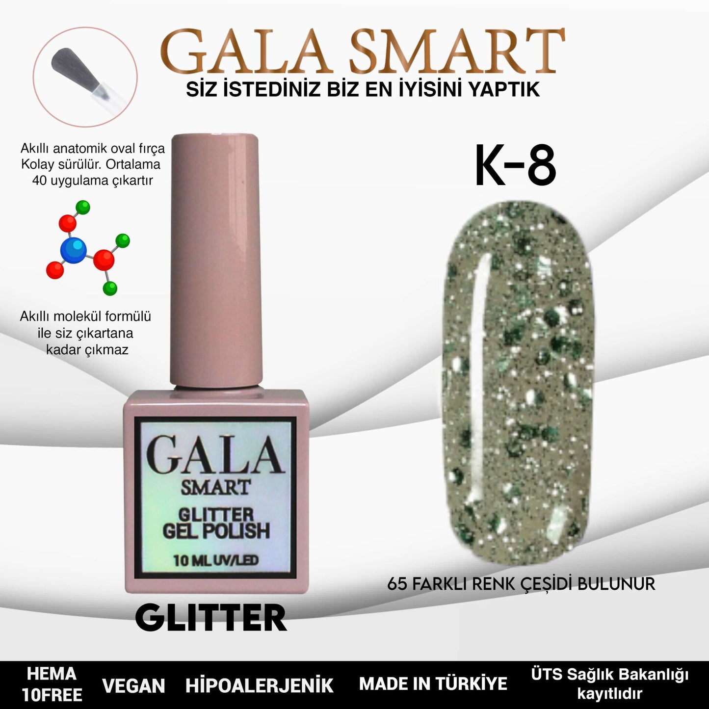 Glitter Kalıcı Oje - 10 ml K-08