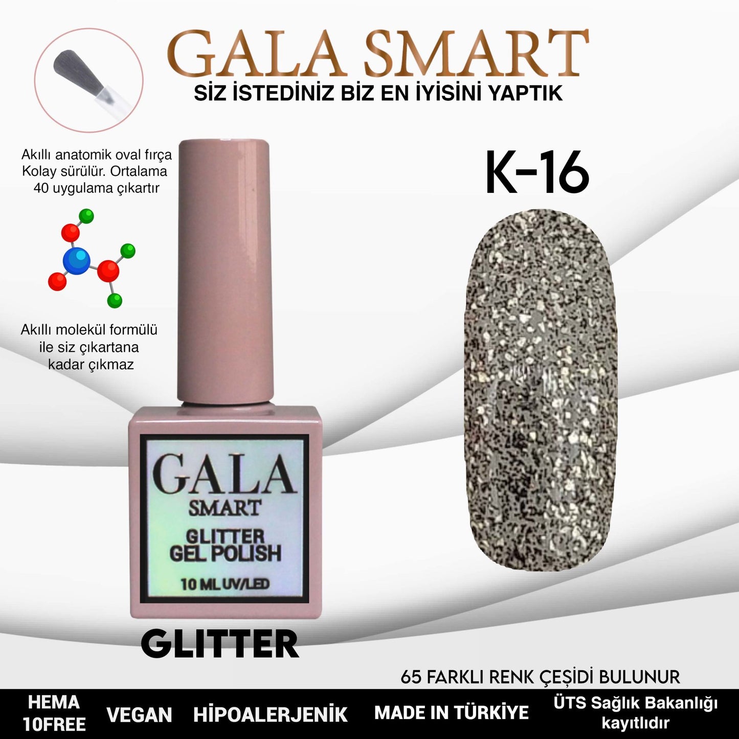 Glitter Kalıcı Oje - 10 ml K-16