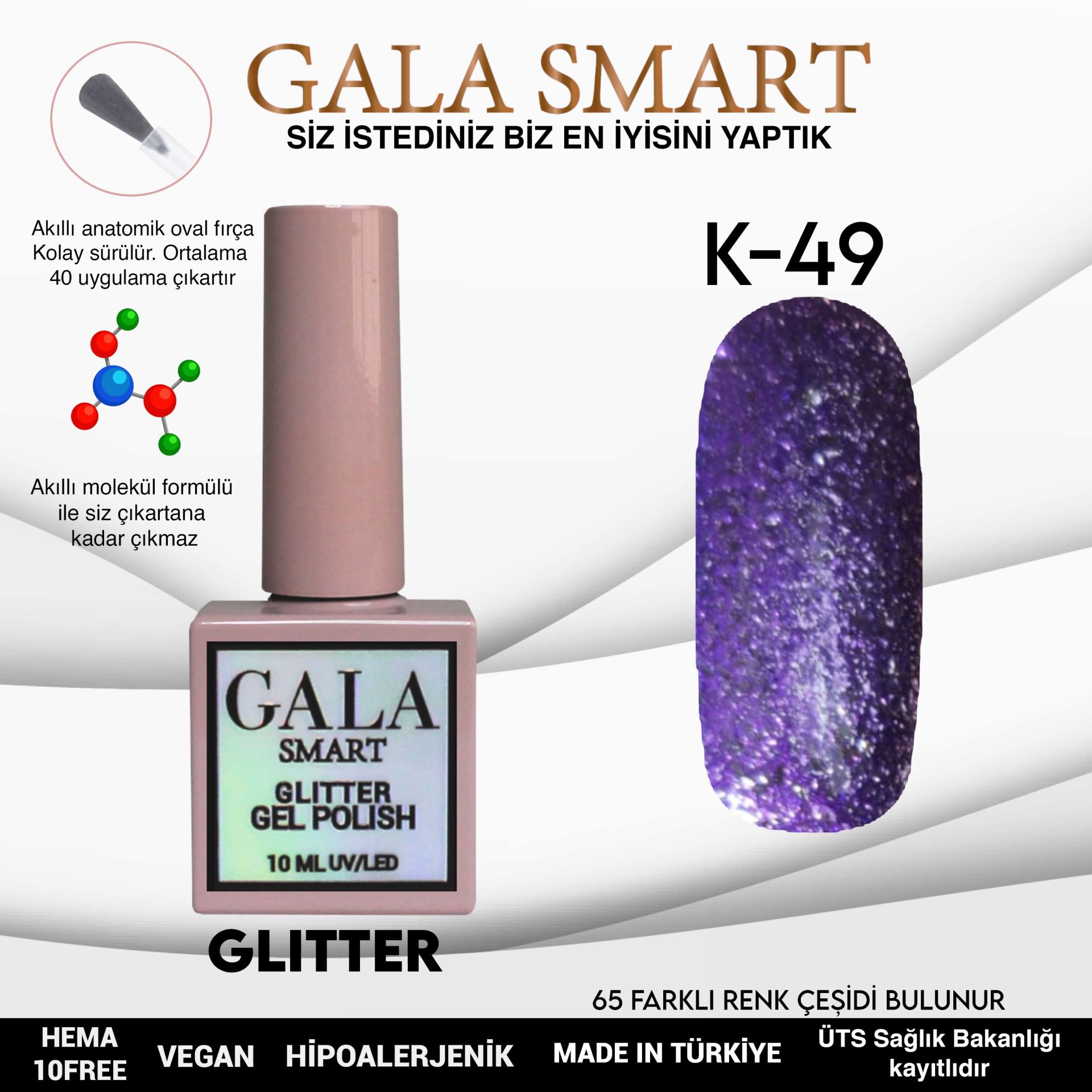 Glitter Kalıcı Oje - 10 ml K- 49