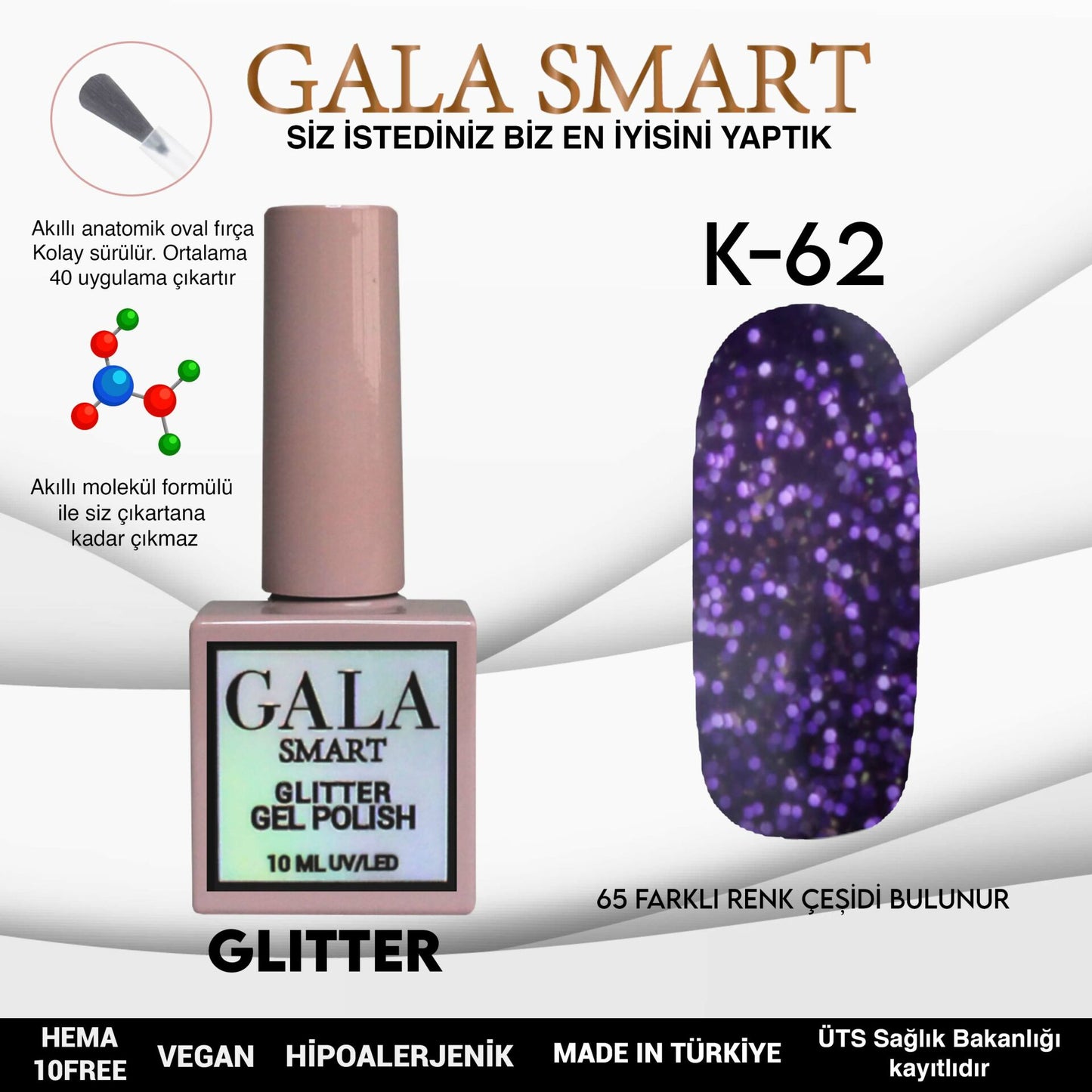 Glitter Kalıcı Oje - 10 ml K-62