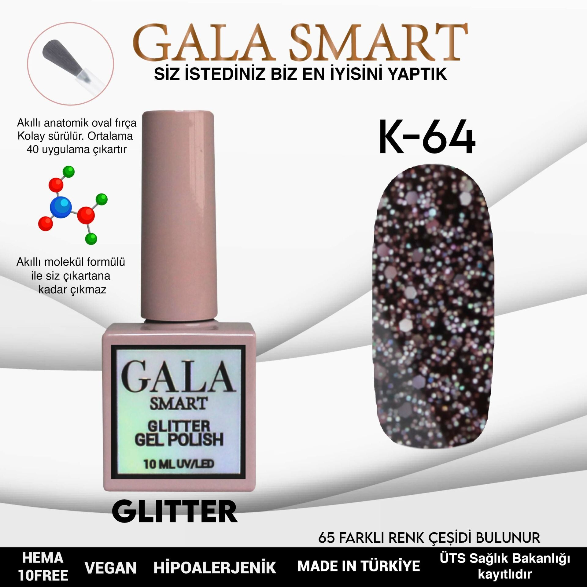 Glitter Kalıcı Oje - 10 ml K-64
