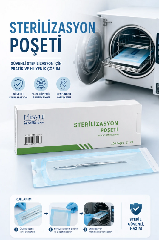 Sterilize Şeffaf Kağıt 200'lü L 90*260 mm
