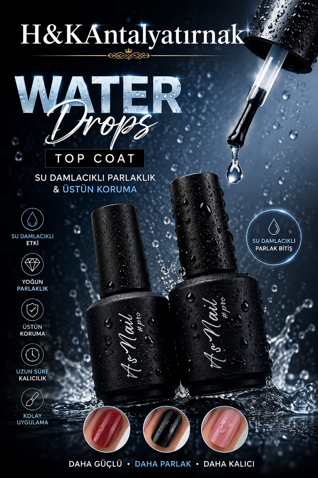 water drops su damlacıklı top coat ikisi bir arada